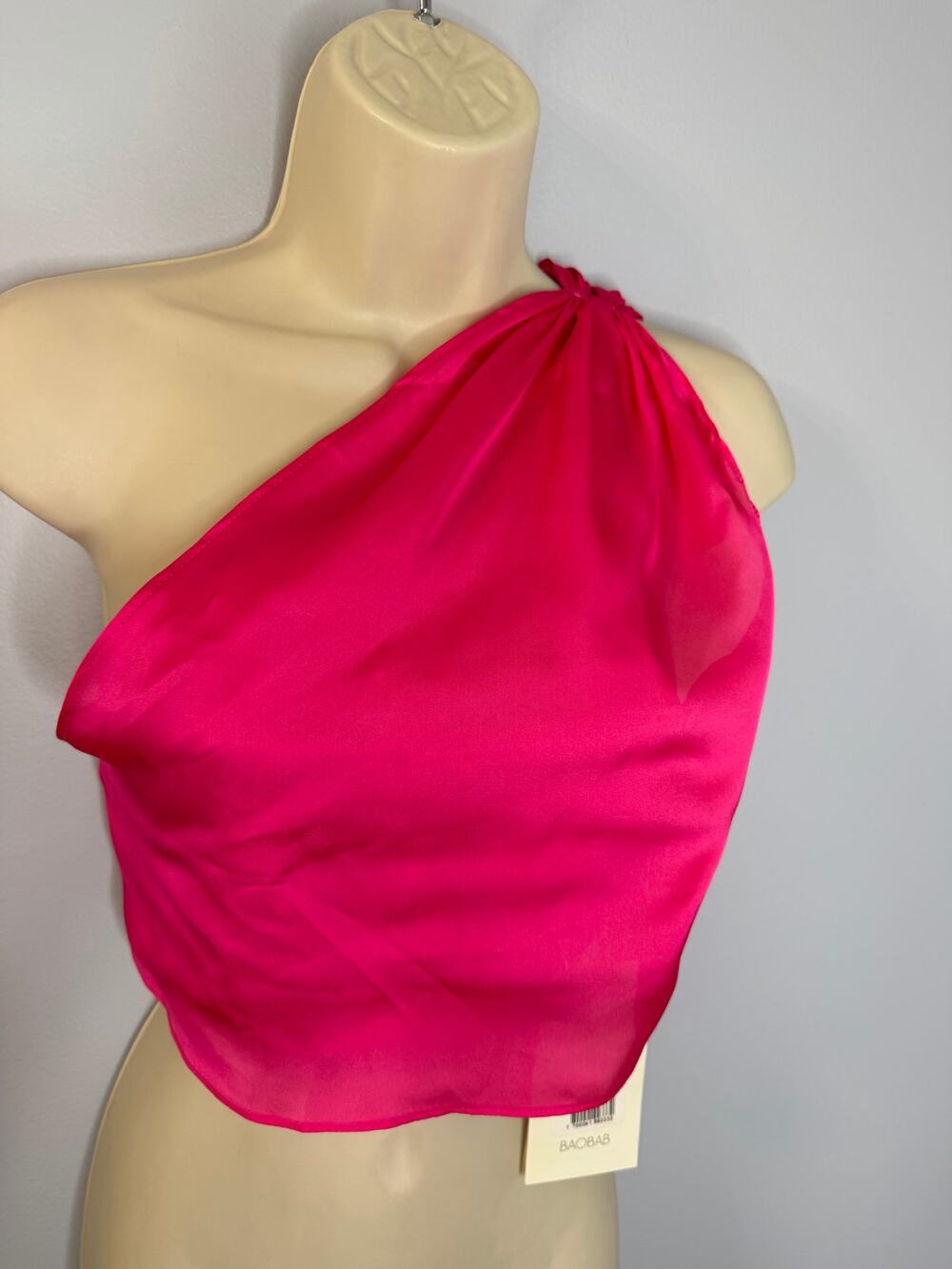 Baobab Marea Top One shoulder Bubblegum Pink Tie Back Women's L New